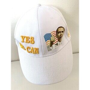 Yes We Can Obama 08 President Baseball Cap Hat Deadstock White Gold NWOT 2008